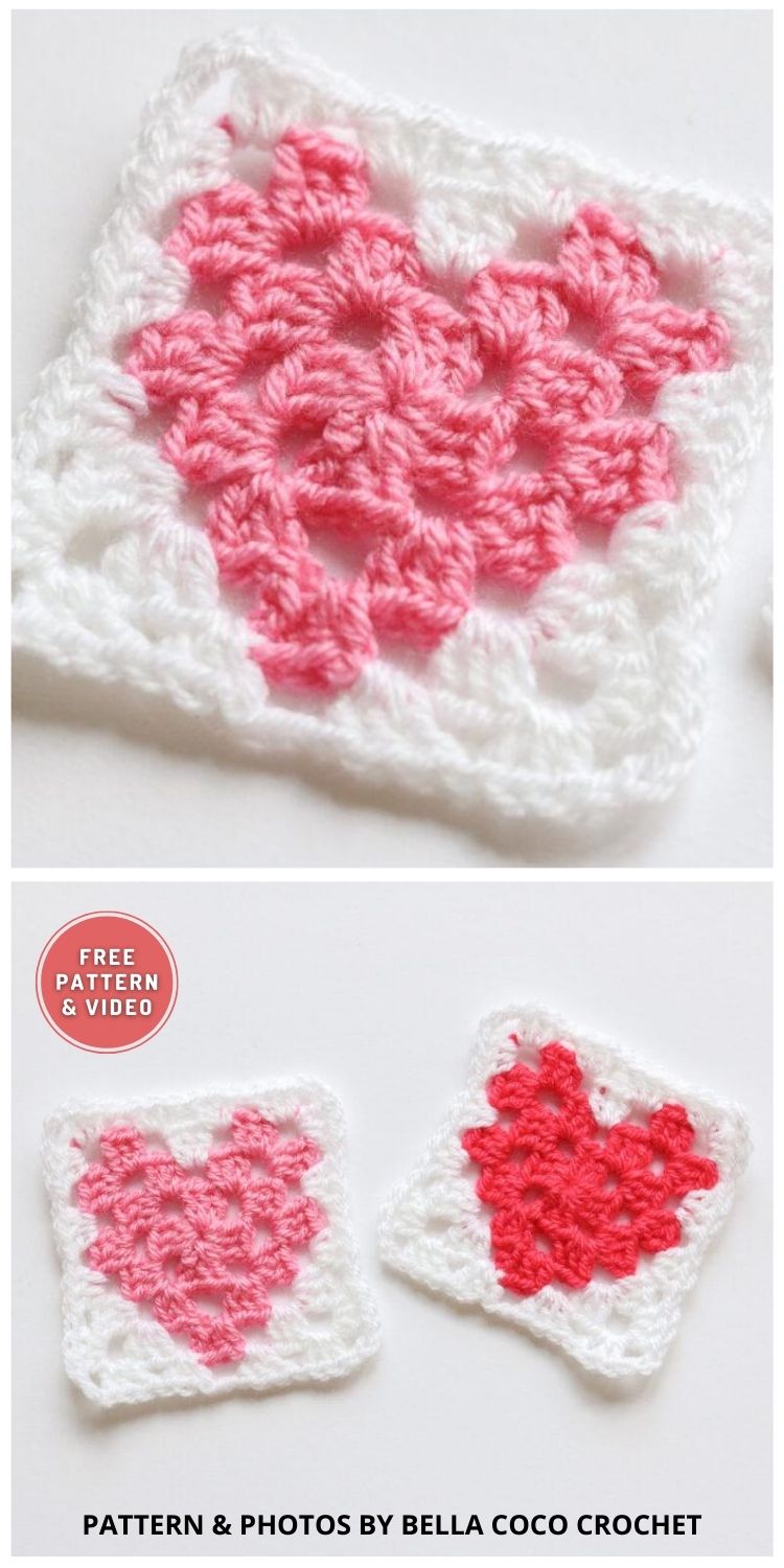 Granny Square Heart - 8 Free Crochet Heart Granny Square Patterns For Valentine's Day (1)