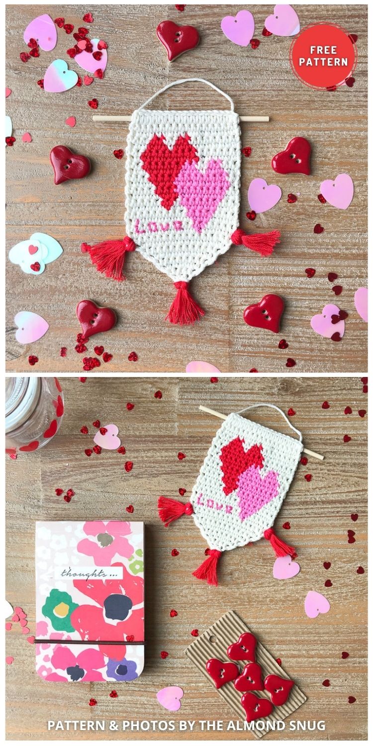Love Heart Banner - 5 Free Crochet Heart Wall Hanging Patterns For Valentine's Day