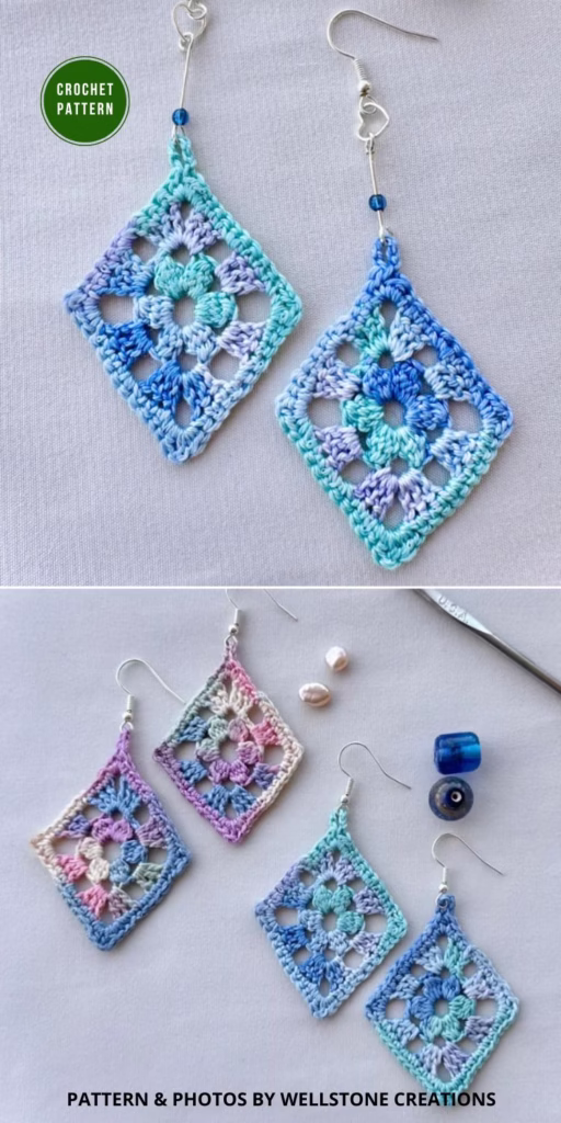 Granny Diamond Crochet Earrings - 12 Beautiful Crochet Earring Patterns To Make - curated by The Yarn Crew