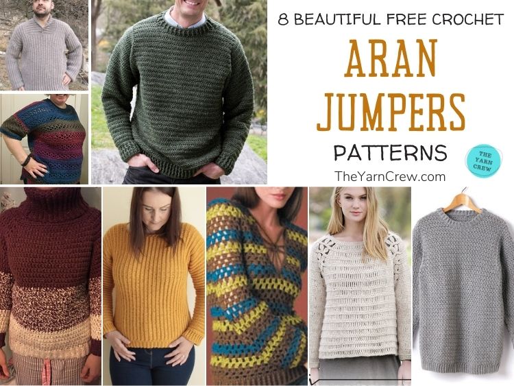 8 Beautiful Free Crochet Aran Jumper Patterns FB POSTER