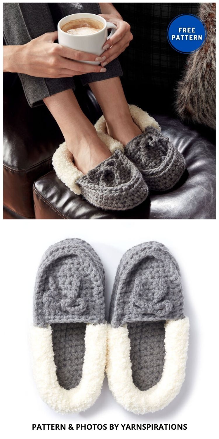 Bernat Crochet Family Moccasins - 7 Free Cozy Crochet Slipper Patterns For Moms
