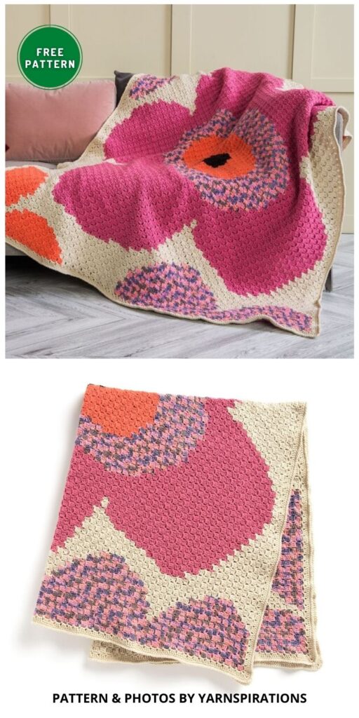 Caron C2C Pop Art Flowers Blanket - 7 Free Crochet Blanket Patterns For Mother's Day Gift Ideas