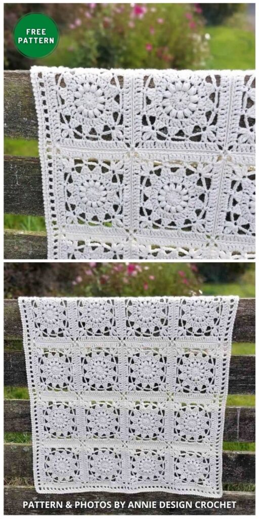 Edelweiss &ndash; Crochet Blanket with Flower Squares - 7 Free Crochet Blanket Patterns For Mother's Day Gift Ideas