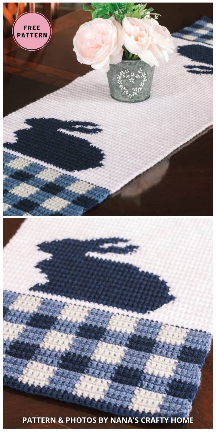 Gingham Bunny Crochet Table Runner - 6 Free Crochet Patterns For Easter Table Decors