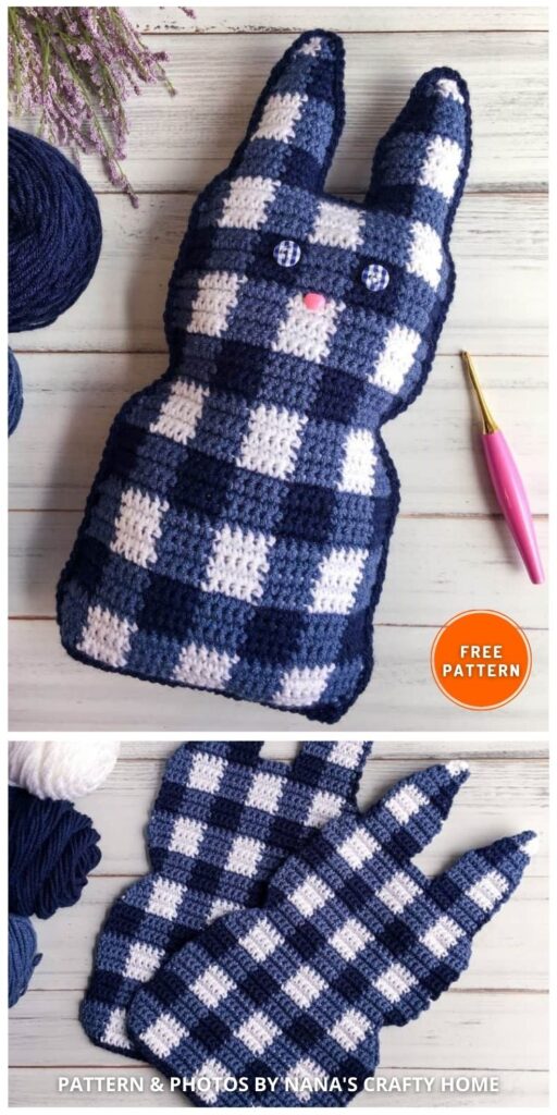 Gingham Plaid Bunny Cuddler free Easter - 5 Free Snuggly Bunny Pillow Crochet Patterns