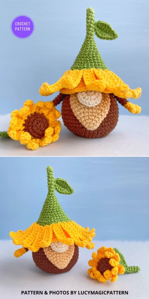 Sunflower Gnome - 7 Adorable Crochet Flower Gnome Patterns - Curated by The Yarn Crew