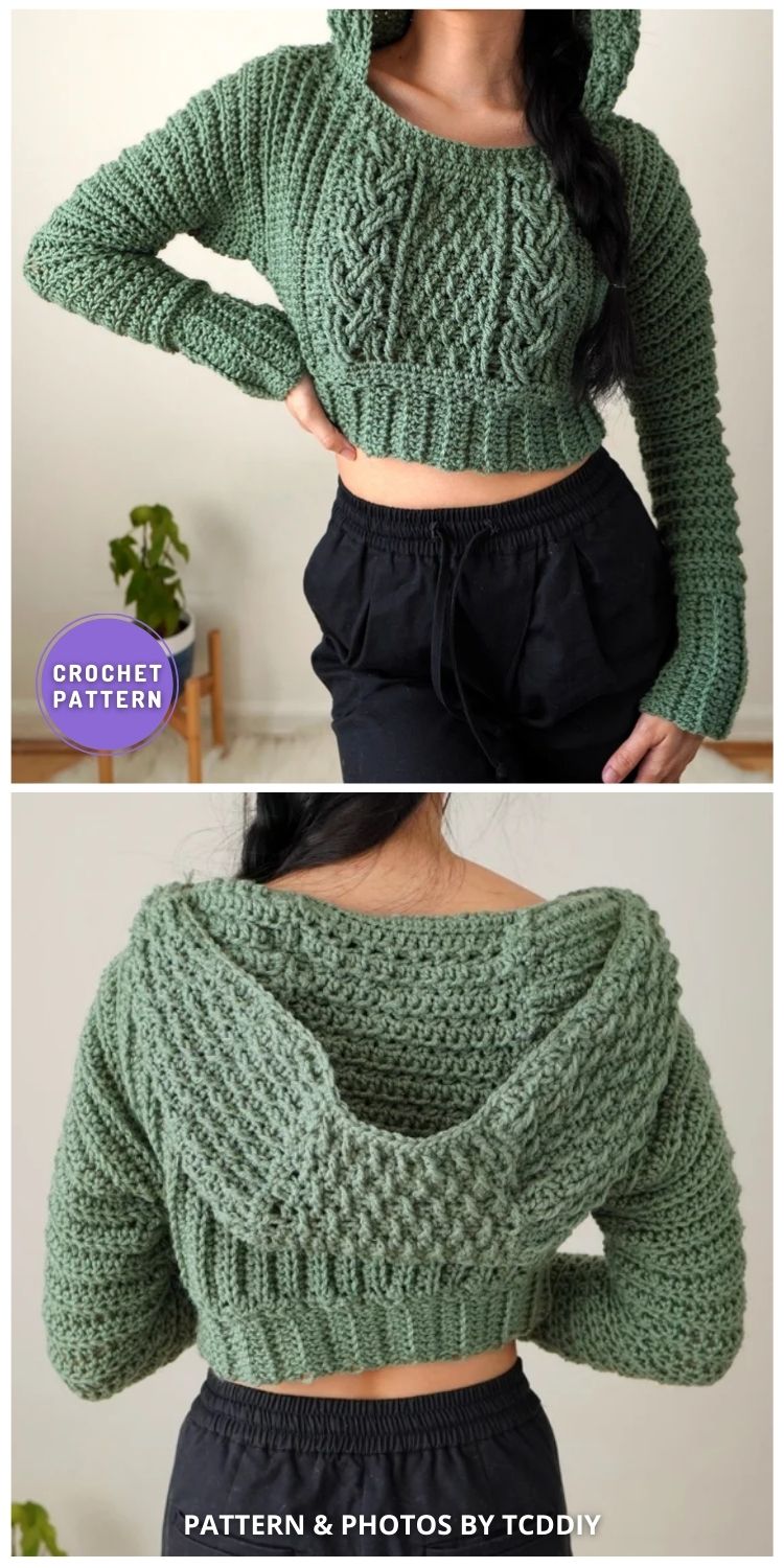 Crochet Cable Stitch Cropped Hoodie - 9 Crochet Clothes & Accessories Patterns Made With Cable Stitches