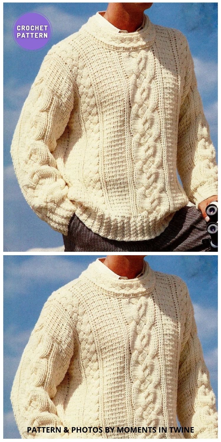 Crocheted Fisherman Cable Sweater - 9 Crochet Clothes & Accessories Patterns Made With Cable Stitches
