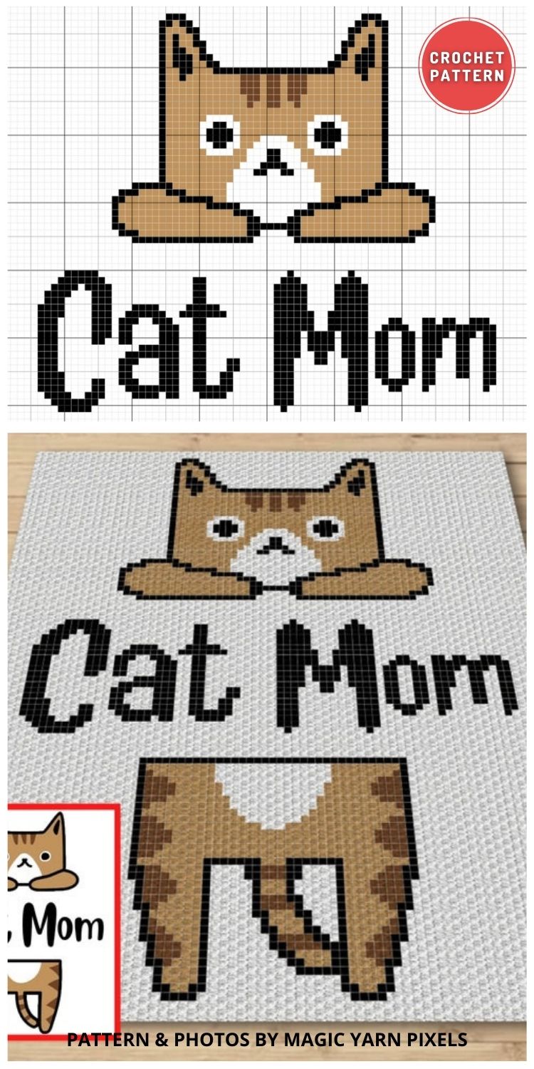 Cat Mom Kitty Graph & Pattern - 6 Crochet Mother's Day C2C Blanket Patterns Ideas