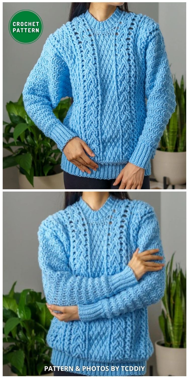 Crochet Cable Stitch Batwing Sweater - 5 Crochet Crew Neck Sweater Patterns For Women