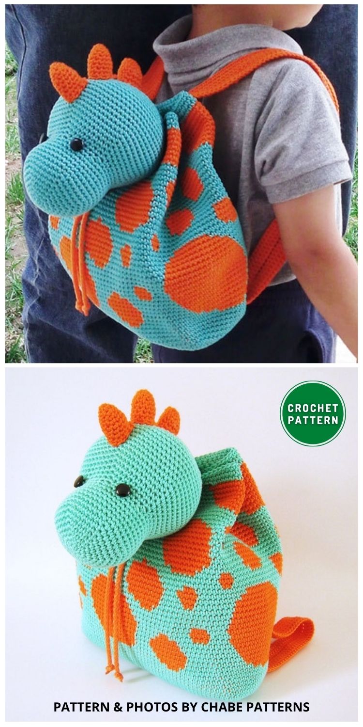 Crochet Dino Backpack - 9 Cute Crochet Backpack Patterns For Kids