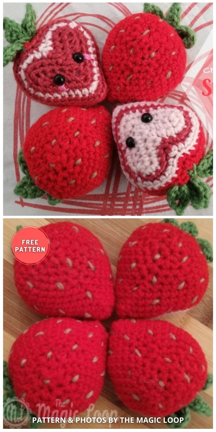 Crochet Strawberry Hearts - 6 Free Crochet Amigurumi Strawberry Patterns