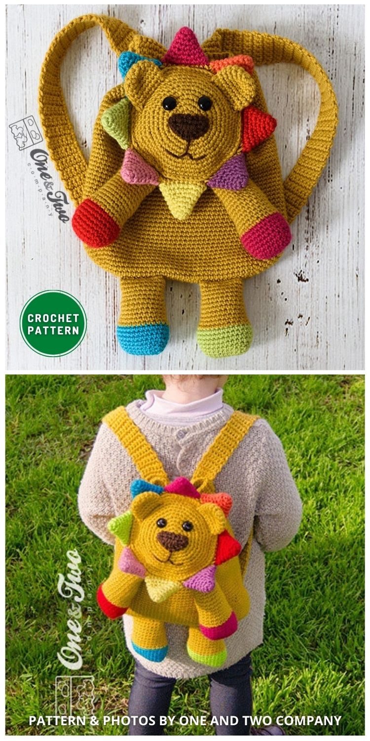 Logan the Lion Backpack - 9 Cute Crochet Backpack Patterns For Kids