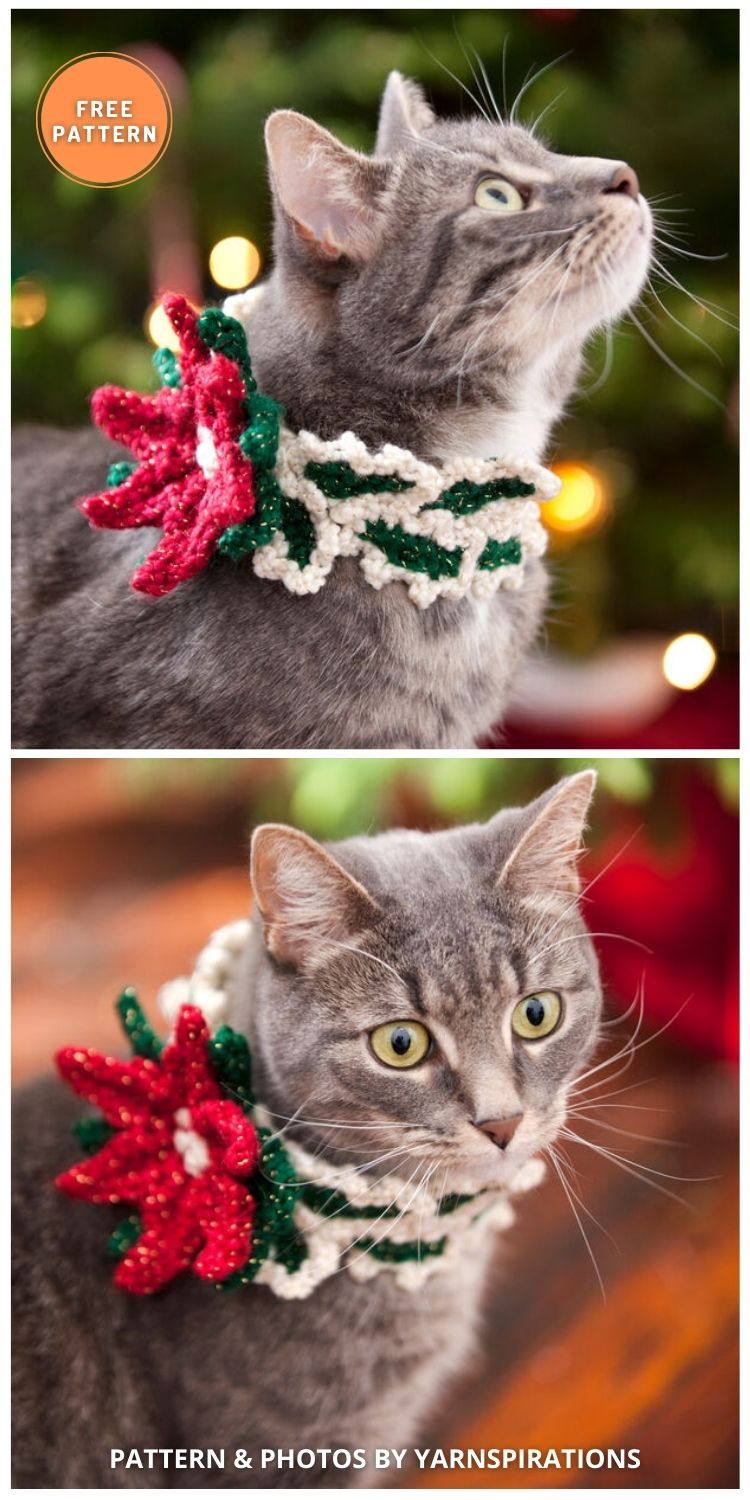 Red Heart Holiday Cat Collar - 6 Easy Crochet Cat Collar Patterns