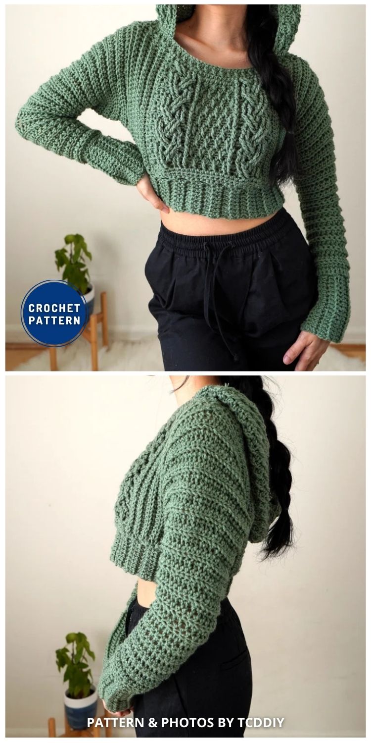 Crochet Cable Stitch Cropped Hoodie - 8 Cozy Crochet Adult Hoodie Patterns For Women