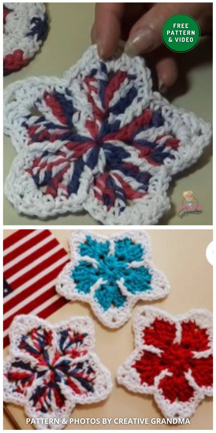 4th of July Star Coaster - 6 Free Crochet 4th of July Coaster Patterns