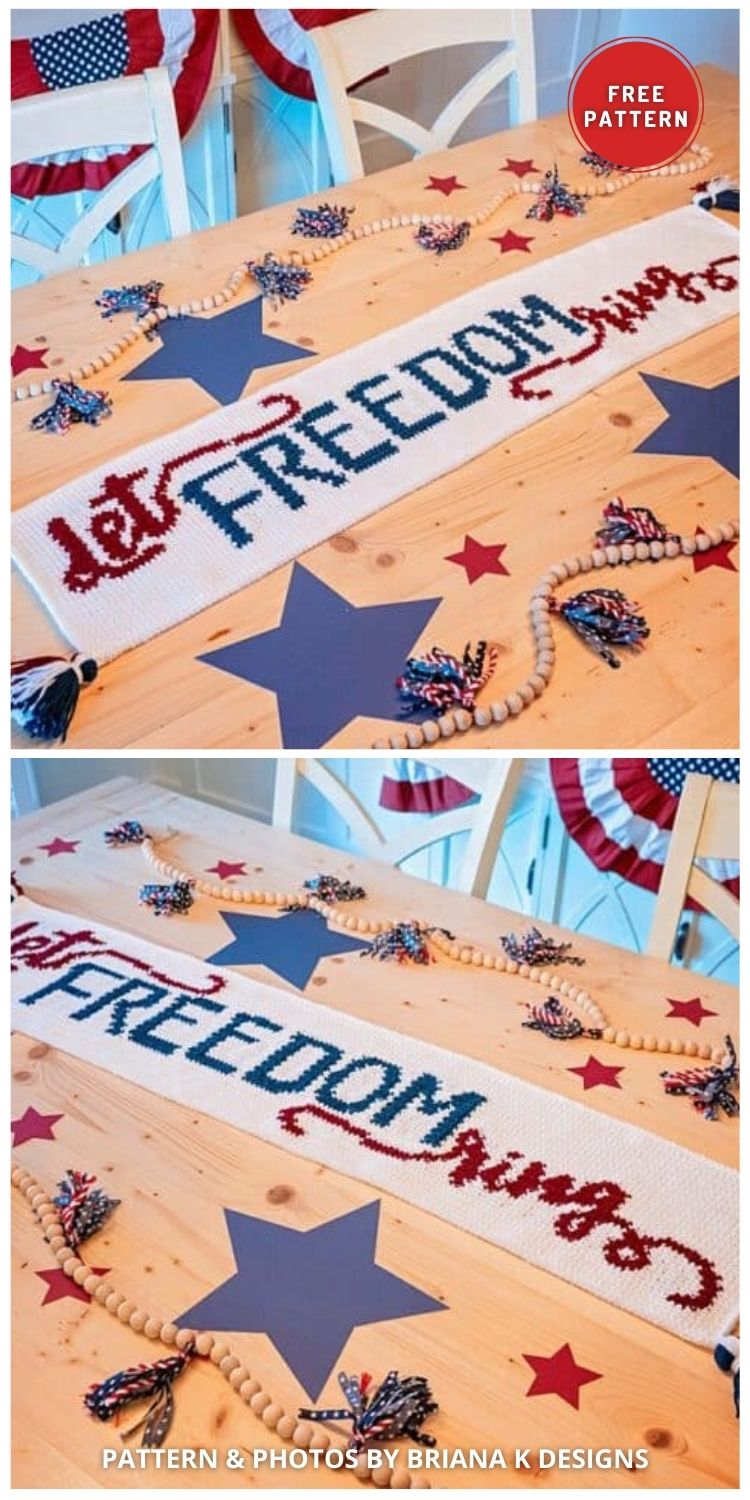 Let Freedom Ring Crochet Table Runner - 6 Free Patriotic 4th Of July Table Runner Crochet Patterns