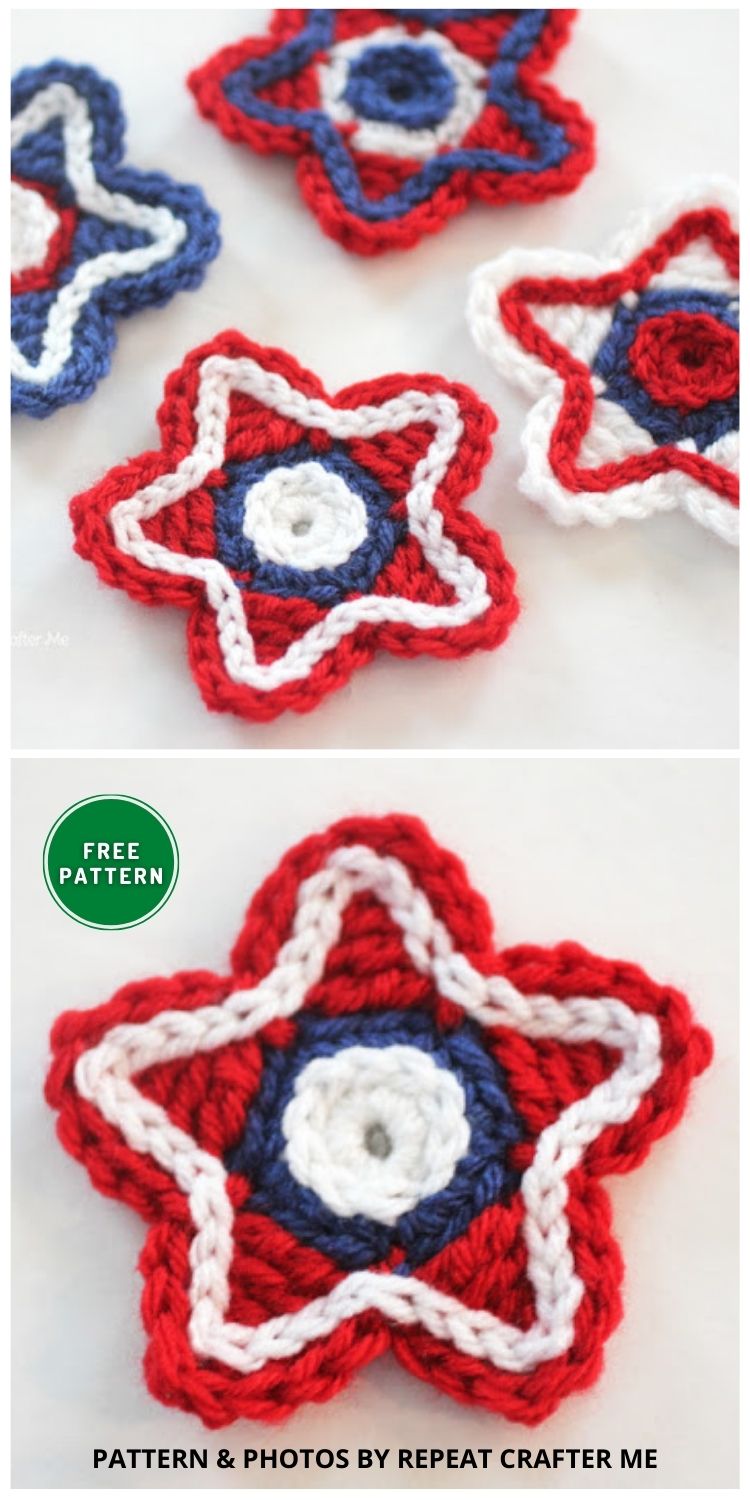 Patriotic Crocheted Stars - 6 Free Crochet 4th of July Coaster Patterns