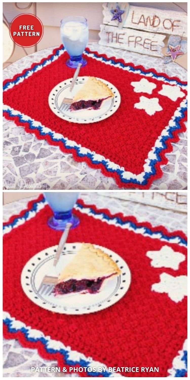 Patriotic Summertime Placemat - 6 Free Patriotic 4th Of July Table Runner Crochet Patterns