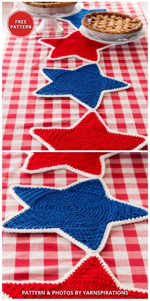 Red Heart Americana Star Table Runner - 6 Free Patriotic 4th Of July Table Runner Crochet Patterns