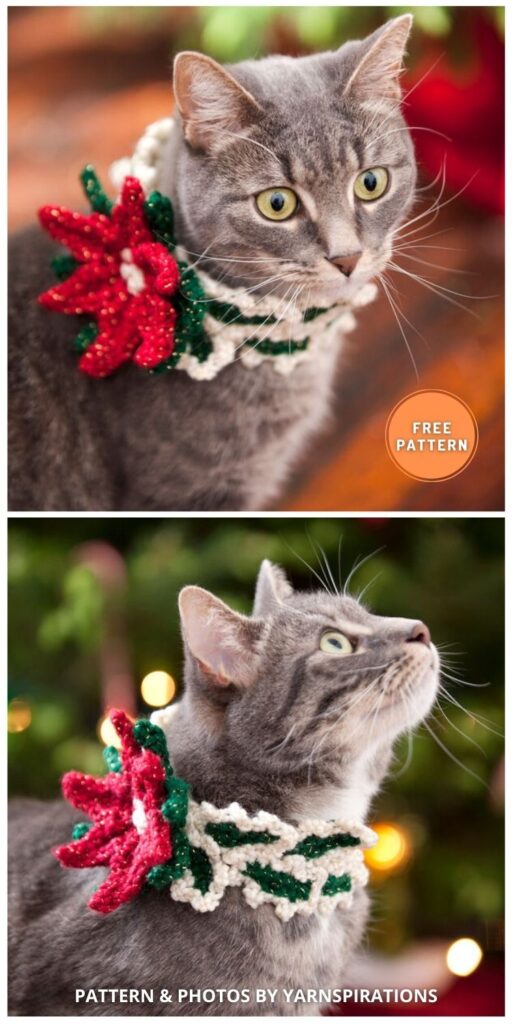 Red Heart Holiday Cat Collar - 6 Free Easy Pet Collar Crochet Patterns