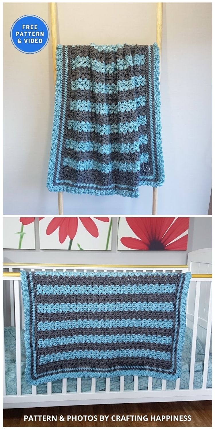 Stripes & Ruffles Baby Blanket - 8 Free Crochet Blue Baby Blanket Patterns For Your Baby