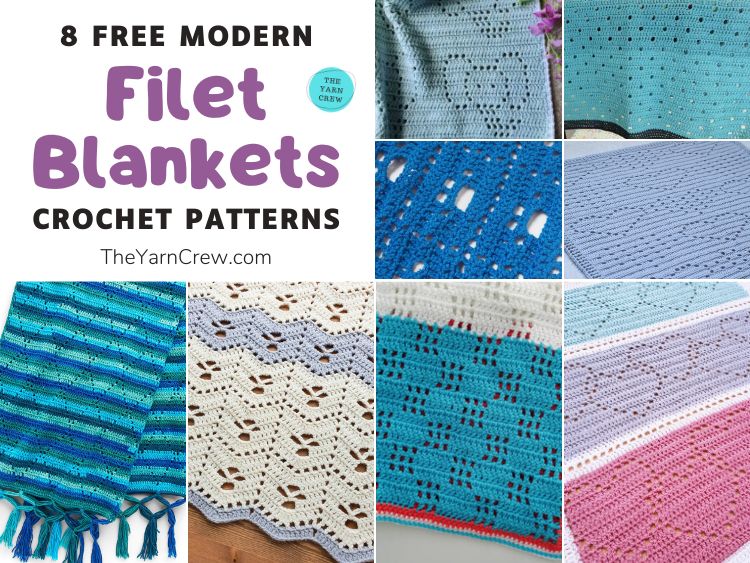 8 Free Modern Filet Blanket Crochet Patterns FB POSTER