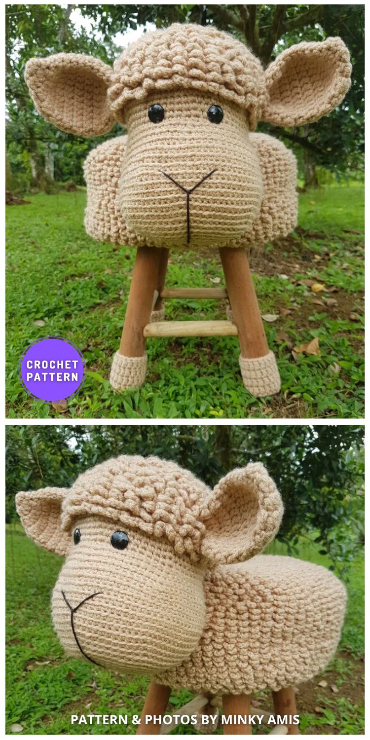Sheep Stool Cover - 7 Crochet Cute Animal Stool Cover Patterns