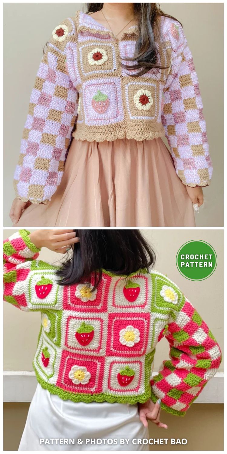 Strawberry Crochet Sweater Pattern - 6 Crochet Floral Cardigan Patterns
