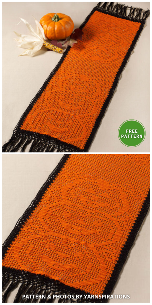 Aunt Lydia's Stacked Pumpkin Table Runner - 8 Free Spooky Halloween Party Decor Crochet Patterns
