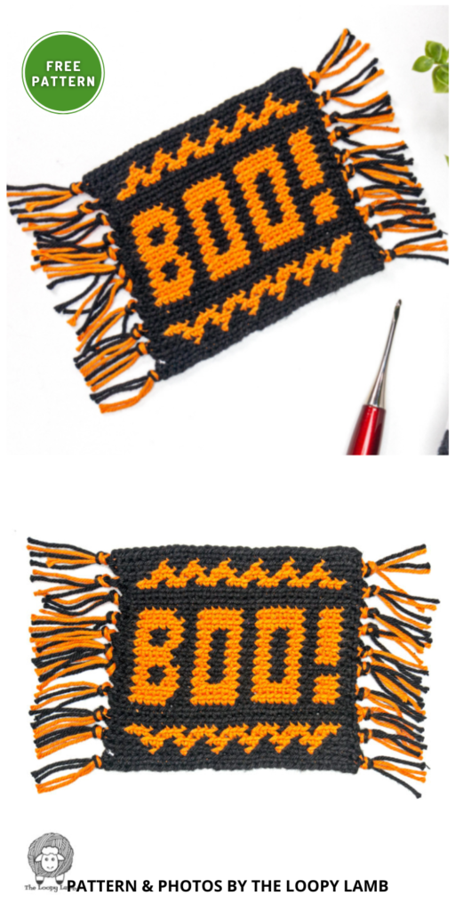Boo! Crochet Halloween Mug Rug Pattern - 8 Free Spooky Halloween Party Decor Crochet Patterns