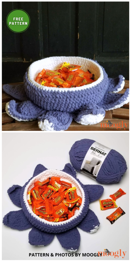 Halloween Tentacle Candy Bowl - 8 Free Spooky Halloween Party Decor Crochet Patterns