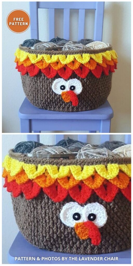 Turkey Yarn Basket - 8 Free & Easy Crochet Autumn Home Decor Patterns