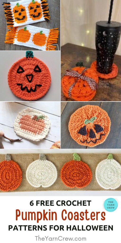6 Free Crochet Halloween Pumpkin Coaster Patterns PIN 3