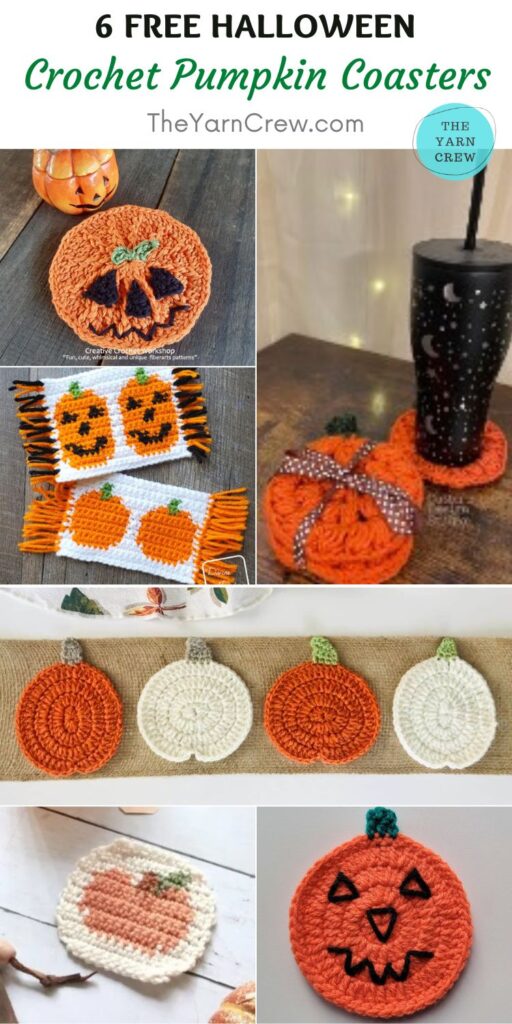 6 Free Halloween Crochet Pumpkin Coasters PIN 2