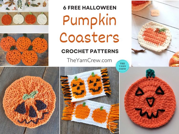 6 Free Halloween Pumpkin Coaster Crochet Patterns FB POSTER