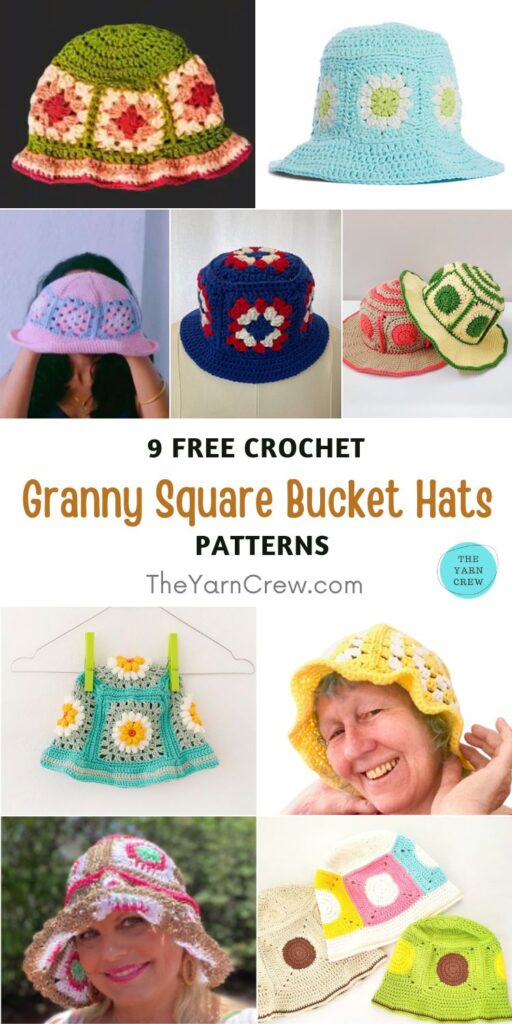 9 Free Crochet Granny Square Bucket Hat Patterns PIN 1