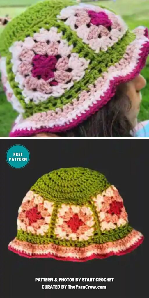 Granny Square Bucket Hat Pattern - 9 Free Crochet Granny Square Bucket Hat Patterns _ The Yarn Crew (2)