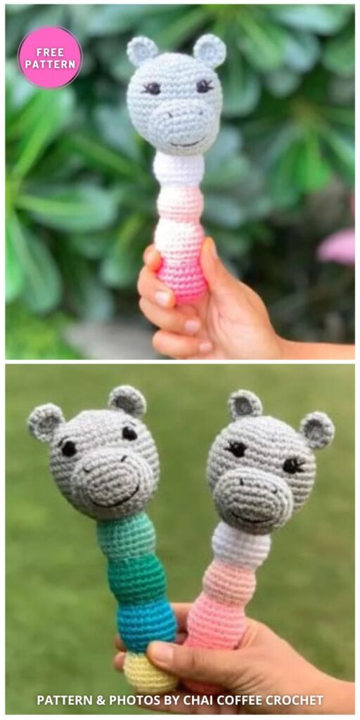 Hattie the Hippo Crochet Baby Rattle - 8 Free Crochet Animal Baby Rattle Patterns