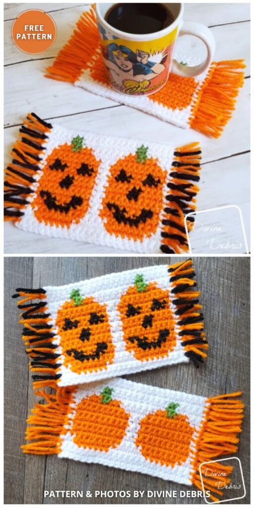 Pumpkins Mug Rugs - 6 Free Halloween Pumpkin Coaster Crochet Patterns