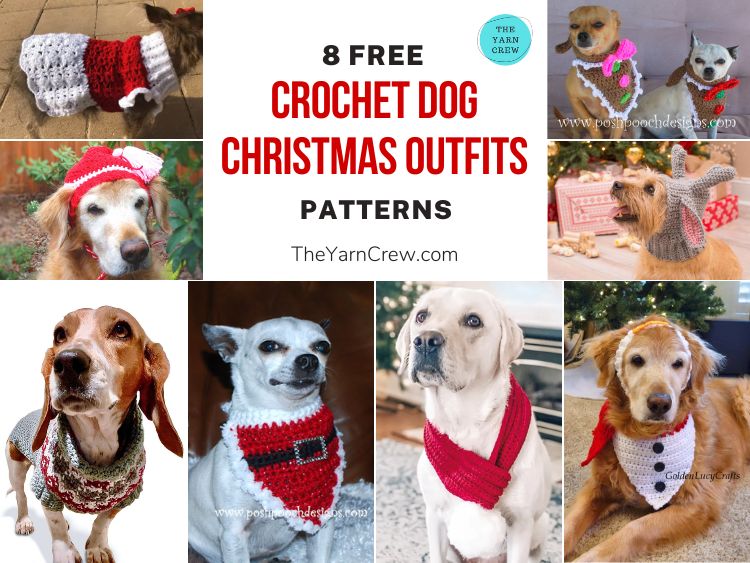 8 Free Crochet Dog Christmas Outfit Patterns FB POSTER
