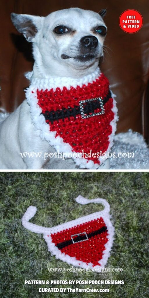Christmas Santa Dog Bandanna - 8 Free Crochet Dog Christmas Outfit Patterns