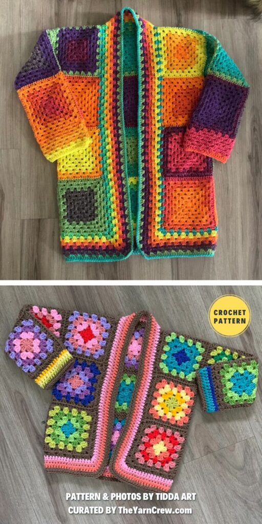 The Little Tidda Crochet Cardi - 9 Crochet Granny Square Cardigan Patterns