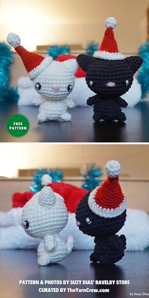 Christmas Cat with Santa Hat - 6 Crochet Amigurumi Christmas Cat Patterns