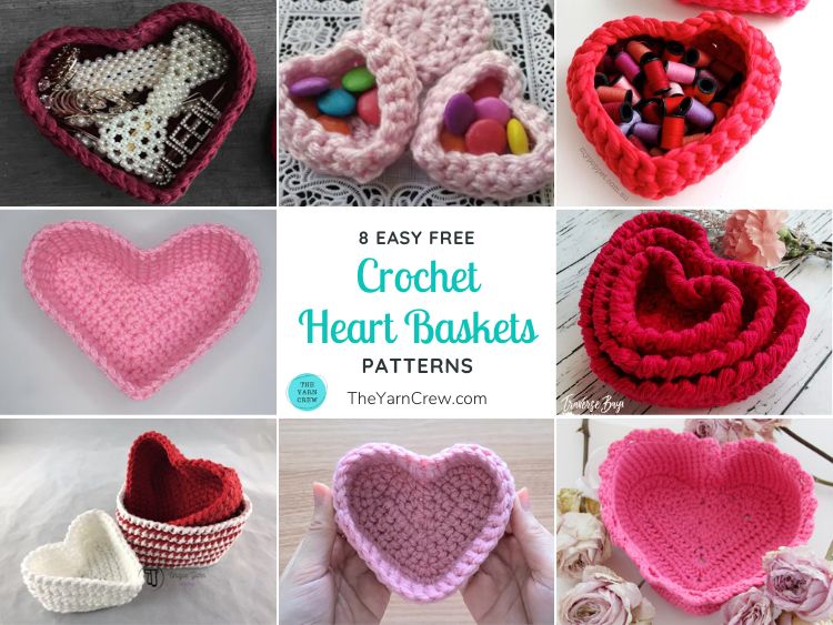 8 Easy Free Crochet Heart Basket Patterns FB POSTER