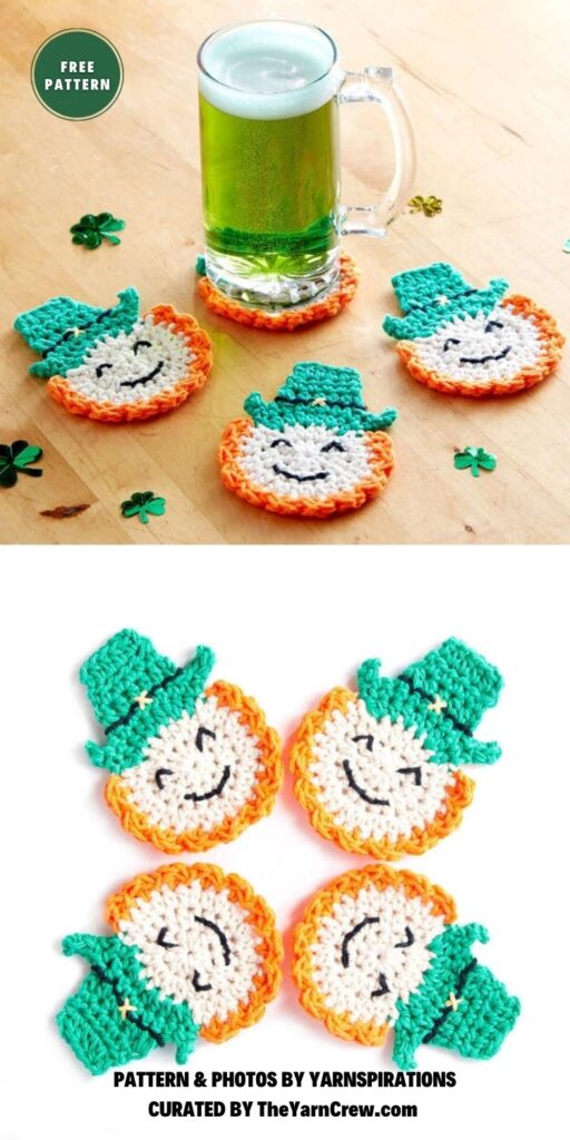 Lily Sugar'n Cream Luck of the Irish Crochet Coasters+ - 8 Free St. Patrick's Day Party Decor Crochet Patterns