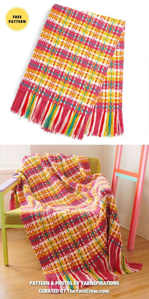 Caron Rad Plaid Crochet Blanket - 8 Free Easy Plaid Crochet Patterns