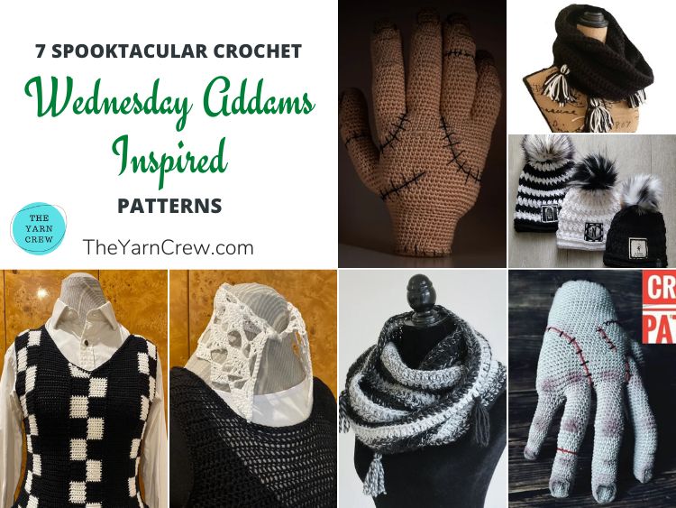 7 Spooktacular Crochet Wednesday Addams Inspired Patterns FB POSTER