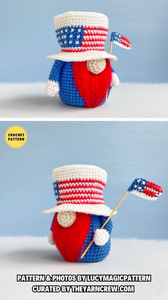 1. Patriotic Gnome with flag - 8 Festive & Fun Crochet Independence Day Gnomes - The Yarn Crew