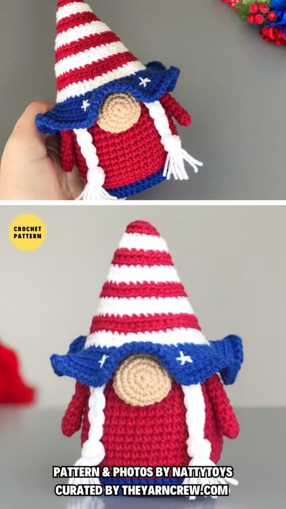 4. Patriotic gnome - 8 Festive & Fun Crochet Independence Day Gnomes - The Yarn Crew